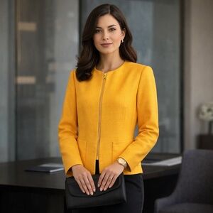 “Vintage Escada Statement Blazer in Vibrant Saffron/Marigold Yellow.